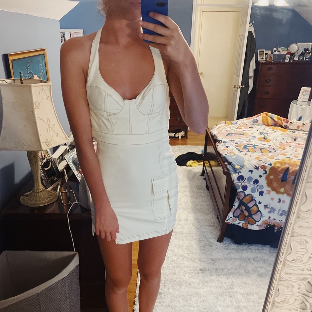 NWT Urban Outfitters White Denim Halter Dress